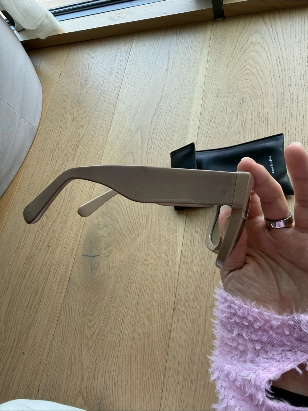 Acne Oversized Taupe-Beige Sunglasses with Dark Lenses
